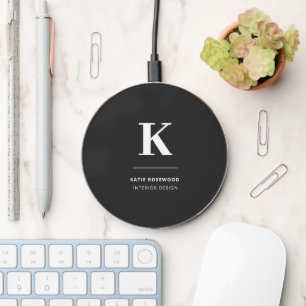 Minimalist Black and White Modern Monogram Wireless Charger