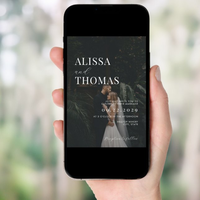 Minimalist Black and White Modern Photo Wedding Invitation (Front Digital)