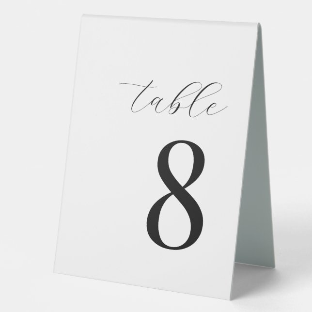 Minimalist Black and White Modern Table Number Tent (Front)