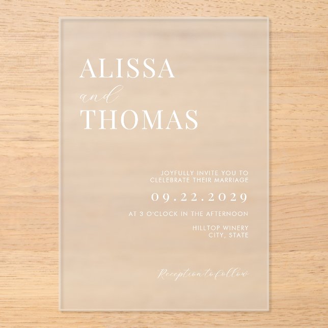 Minimalist Black and White Modern Wedding Acrylic Invitations (Front)