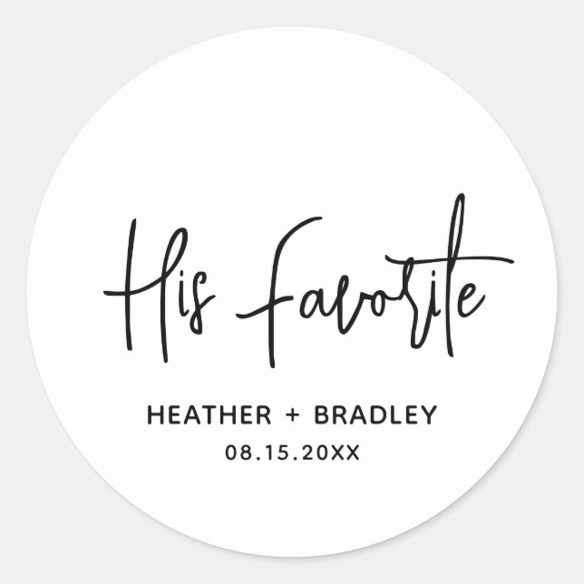 Minimalist Black and White Modern Wedding Classic Round Sticker (Front)