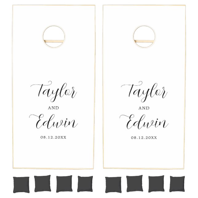 Minimalist Black and White Modern Wedding Cornhole Set (Set)