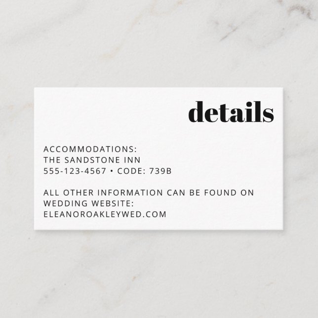 Minimalist Black and White Modern Wedding Details Enclosure Card (Front)