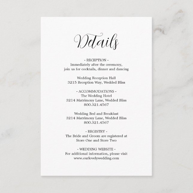 Minimalist Black and White Modern Wedding Enclosure Card (Front)