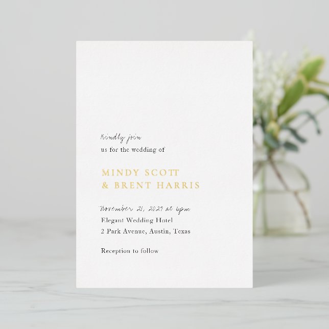 Minimalist Black and White Modern Wedding Foil Invitation (Standing Front)