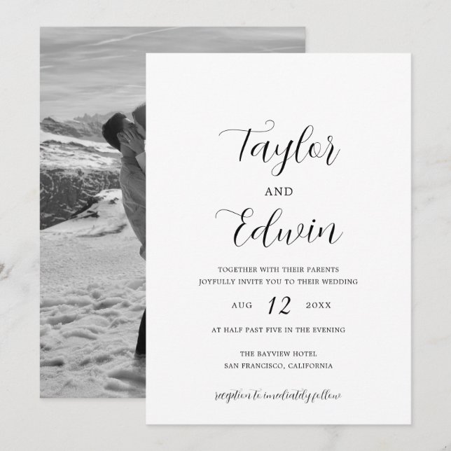 Minimalist Black and White Modern Wedding Invitation (Front/Back)