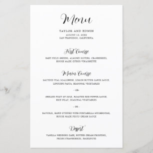 Minimalist Black and White Modern Wedding Menu
