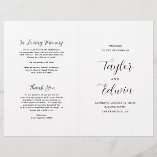 Minimalist Black and White Modern Wedding Program