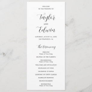 Minimalist Black and White Modern Wedding Program