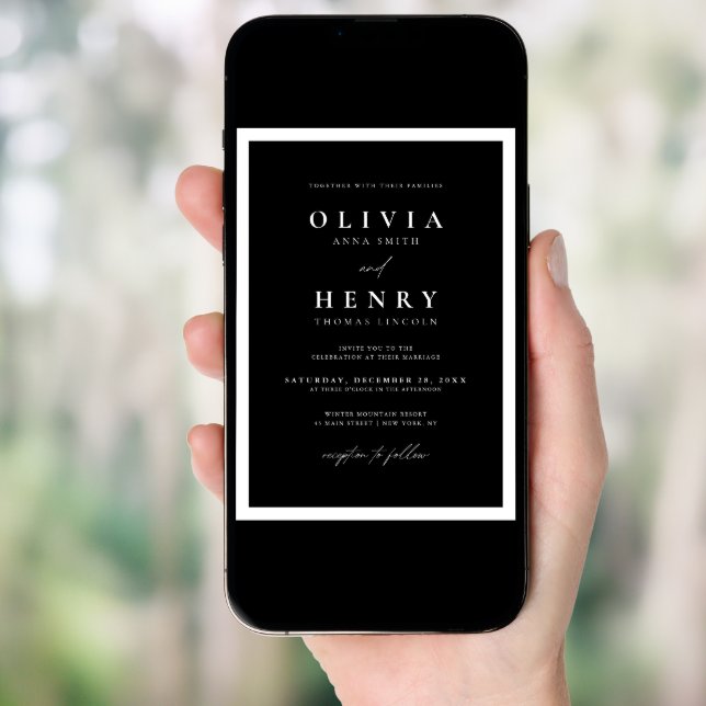 Minimalist Black and White Modern Wedding QR Code Invitation (Front Digital)