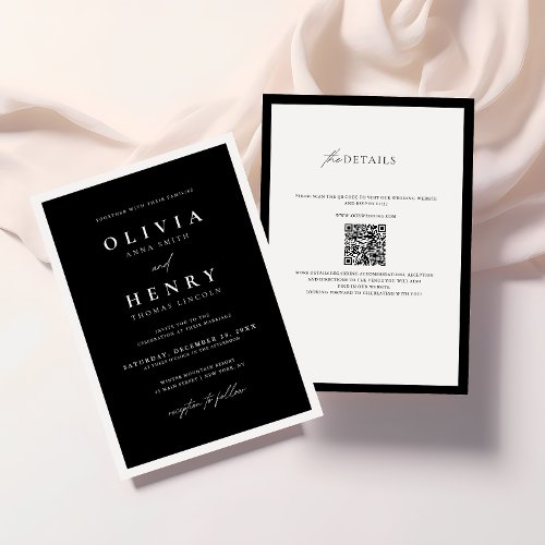 Minimalist Black and White Modern Wedding QR Code Invitation