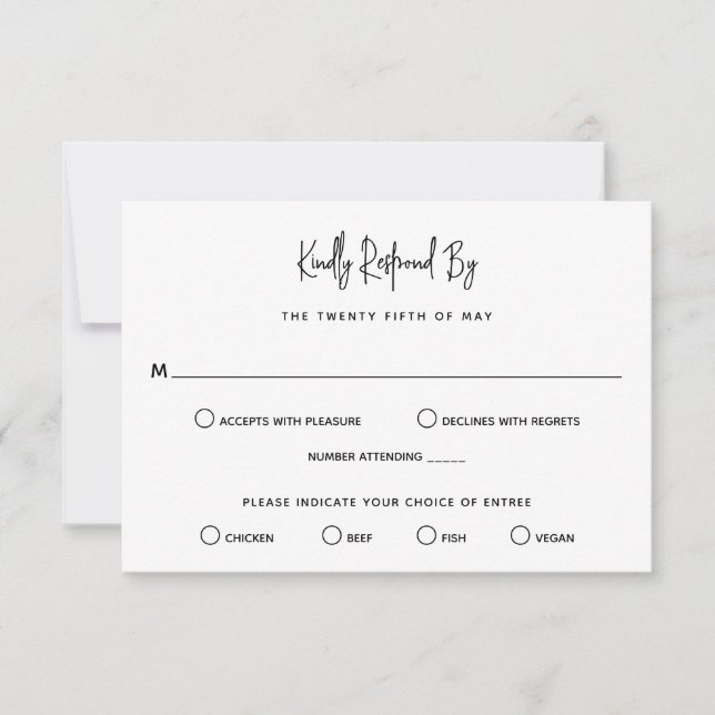 Minimalist Black and White Modern Wedding RSVP Card (Front)