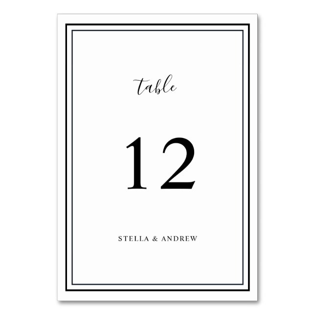 Minimalist Black and White Modern Wedding Table Number (Front)