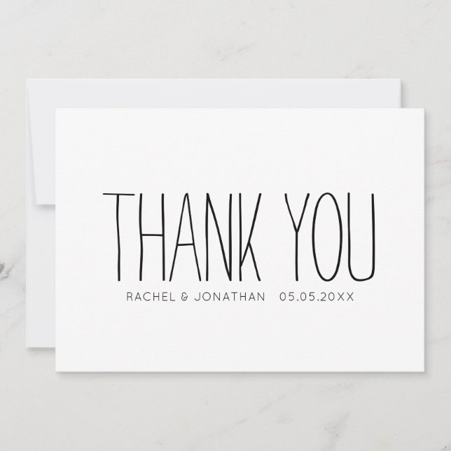 Minimalist black and white modern wedding thank you card (Front)