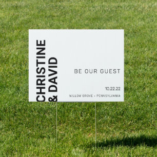 Minimalist black and white modern wedding welcome sign