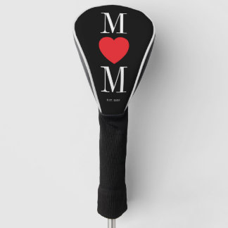 Minimalist Black and White Mom with Red Heart Golf Head Cover