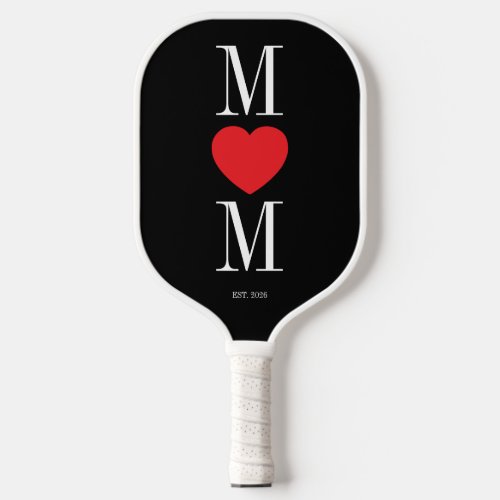 Minimalist Black and White Mom with Red Heart Pickleball Paddle