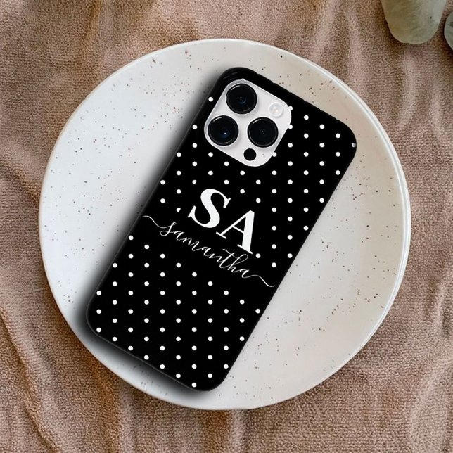 Minimalist Black and White Monochrome Polka dots Case-Mate iPhone Case (polka dots iphone case)