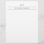 Minimalist Black and White | Monogram and Name Letterhead<br><div class="desc">This elegant,  simple letterhead features classic black lines and text with your initials and name.</div>