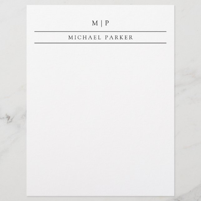 Minimalist Black and White | Monogram and Name Letterhead (Front)