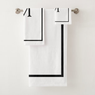Minimalist Black and White Monogram Bath Towel Set