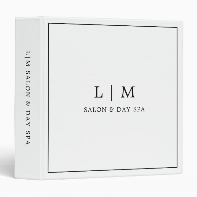 Minimalist Black and White Monogram Business 3 Ring Binder (Front/Spine)
