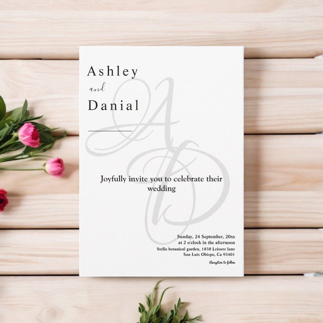 Minimalist Black And White Monogram Chic Wedding Invitation (Creator Uploaded)