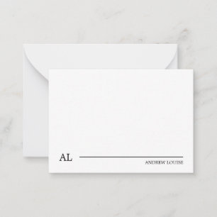 Minimalist Black and White Monogram Line Business Note Card