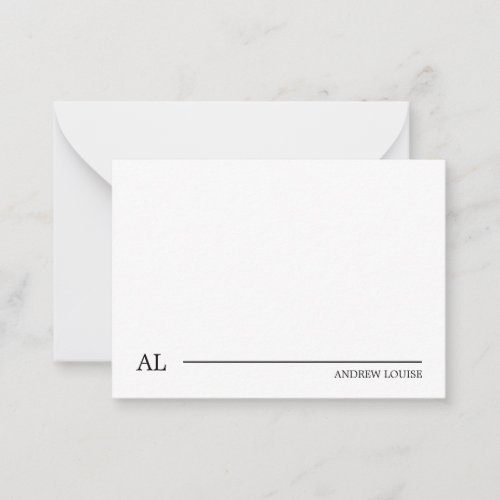 Minimalist Black and White Monogram Line Business Note Card