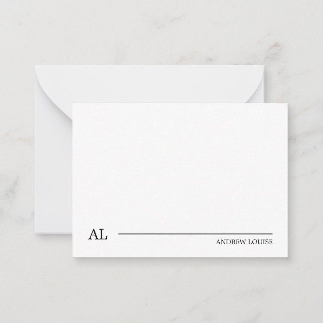 Minimalist Black and White Monogram Line Business Note Card (Front)