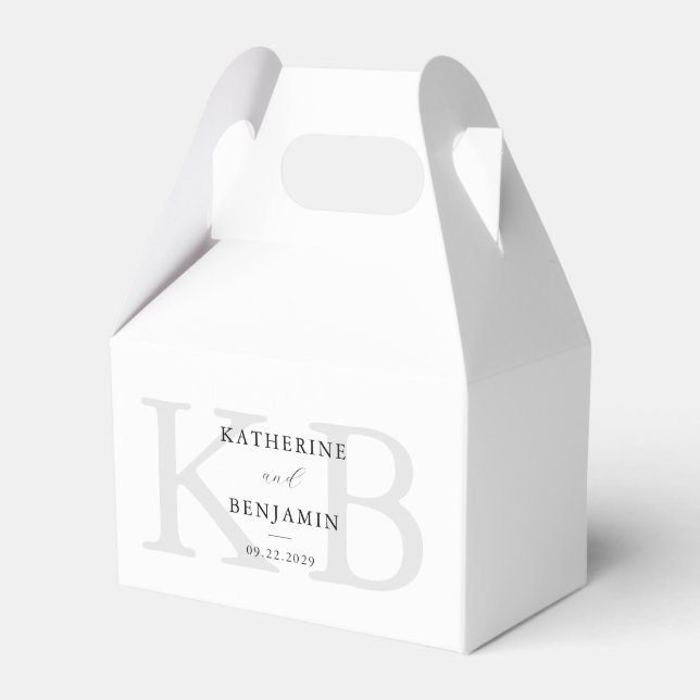 Minimalist Black and White Monogram Modern Wedding Favor Boxes (Front Side)
