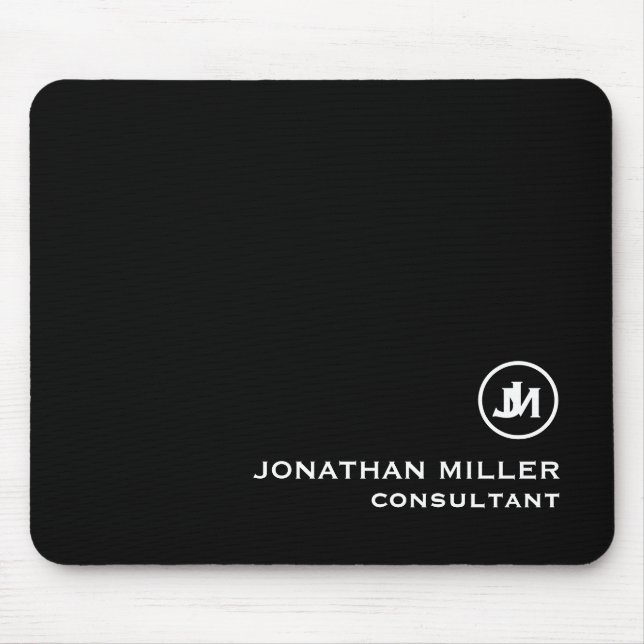 Minimalist Black and White Monogram Mouse Pad (Front)