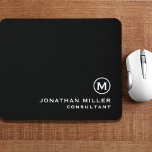 Minimalist Black and White Monogram Mouse Pad<br><div class="desc">Upgrade your work space with this minimalist black and white mouse pad featuring a simple plain white monogram in classic block typography. The mouse pad is designed with a sleek black background, giving it a touch of sophistication. Its smooth surface ensures precise and comfortable navigation of your mouse, making it...</div>