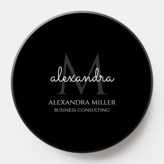 Minimalist Black and White Monogram Name PopSocket (Popsocket)