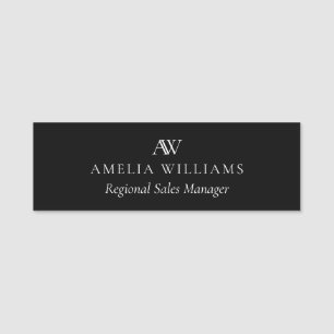 Minimalist Black and White Monogram Name Tag