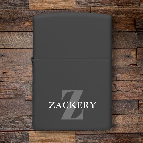 Minimalist Black and White Monogram Name Zippo Lighter