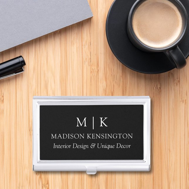 Minimalist Black and White Monogram or Add Logo Business Card Case (Edit to Customize text, colors and more)