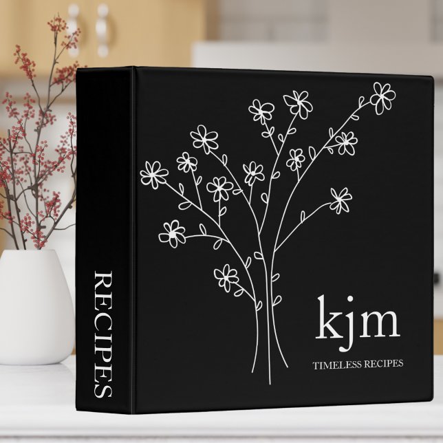 Minimalist Black and White Monogram Recipe 3 Ring Binder (Creator Uploaded)
