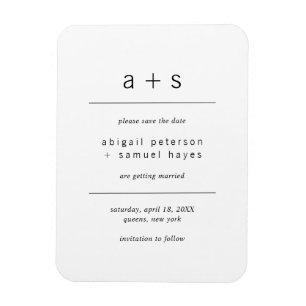 Minimalist Black and White Monogram Save the Date Magnet