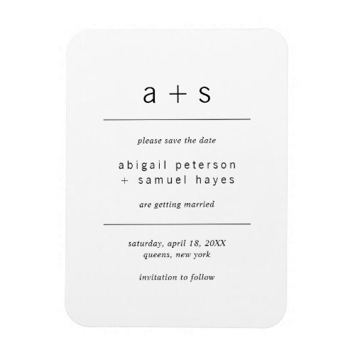 Minimalist Black and White Monogram Save the Date Magnet