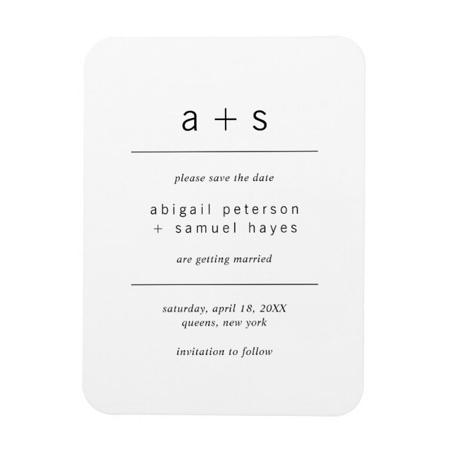 Minimalist Black and White Monogram Save the Date Magnet (Vertical)