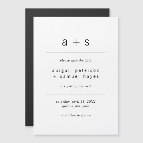 Minimalist Black and White Monogram Save the Date Magnetic Invitation