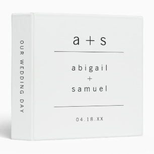 Minimalist Black and White Monogram Wedding 3 Ring Binder