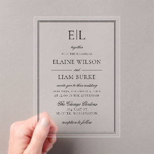 Minimalist Black and White Monogram Wedding Acrylic Invitations