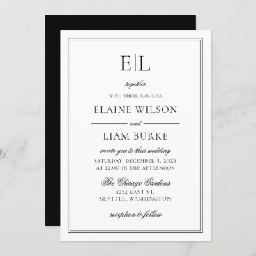 Minimalist Black and White Monogram Wedding Invitation