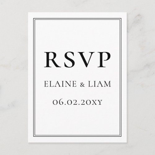 Minimalist Black and White Monogram Wedding rsvp Invitation Postcard