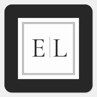 Minimalist Black and White Monogram Wedding Square Sticker