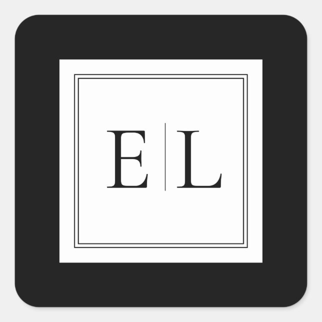 Minimalist Black and White Monogram Wedding Square Sticker (Front)