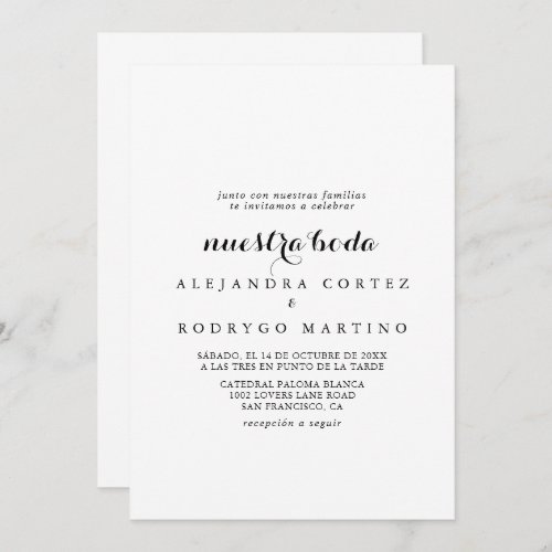 Minimalist Black and White Nuestra Boda Wedding  Invitation
