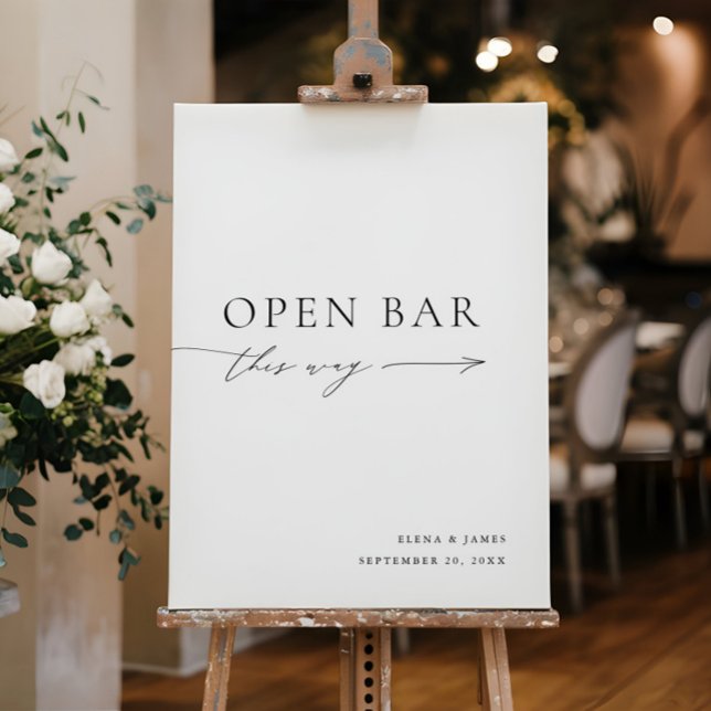 Minimalist Black and White Open Bar Wedding Sign (Minimalist Black and White Open Bar Wedding Sign)